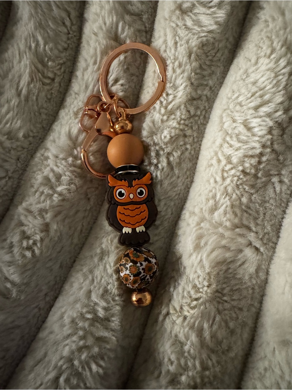 Orange Owl Key & Card Holder Charm with Gold Hardware